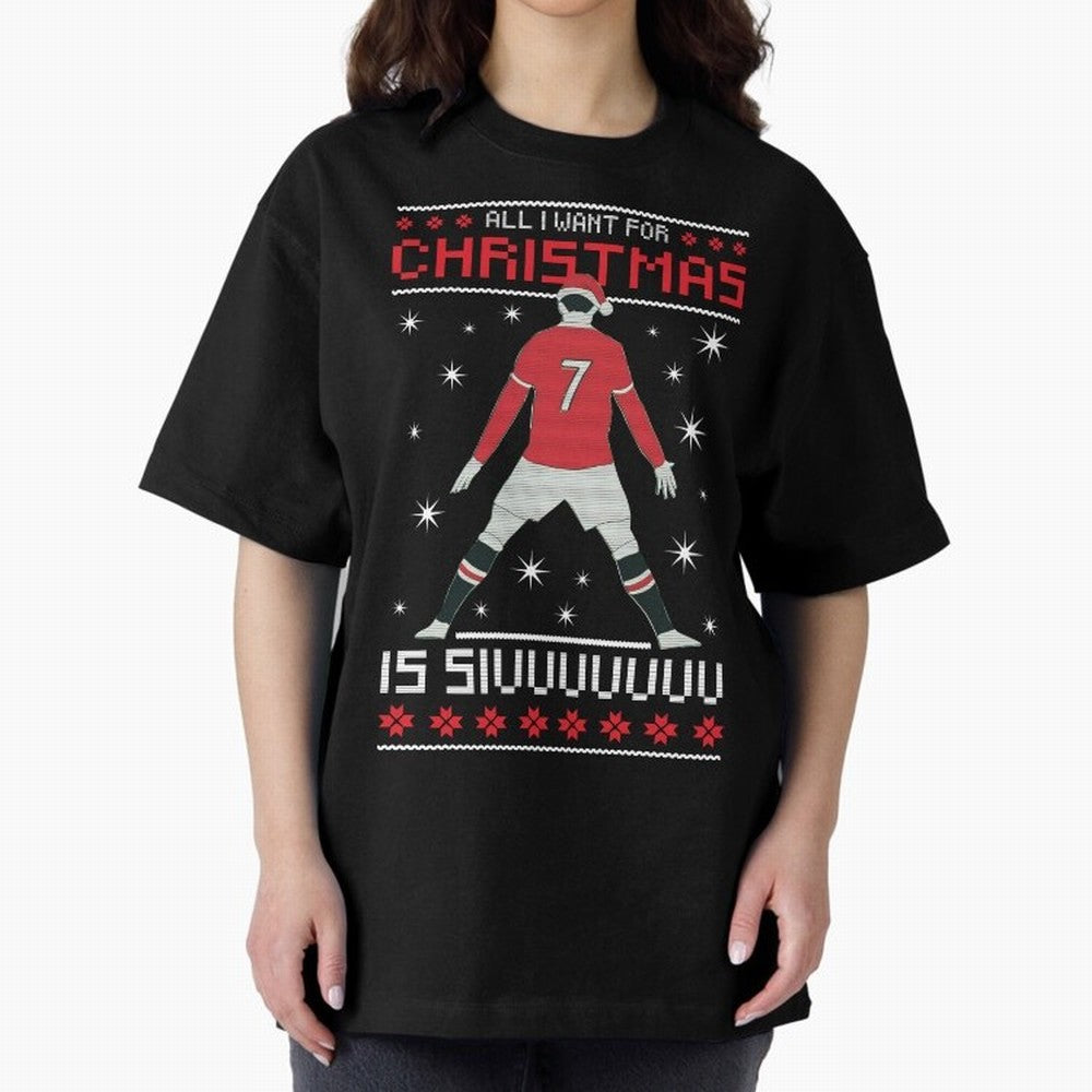 ALL I WANT FOR CHRISTMAS IS SIU Oversized T-Shirt Fuel the Hype around Global Football Passion for FIFA World Cup 2026 Group Stage, Centered on Cristiano Ronaldo, Spain, Classic Soccer Heritage, Championship Pressure, Fan Loyalty and International