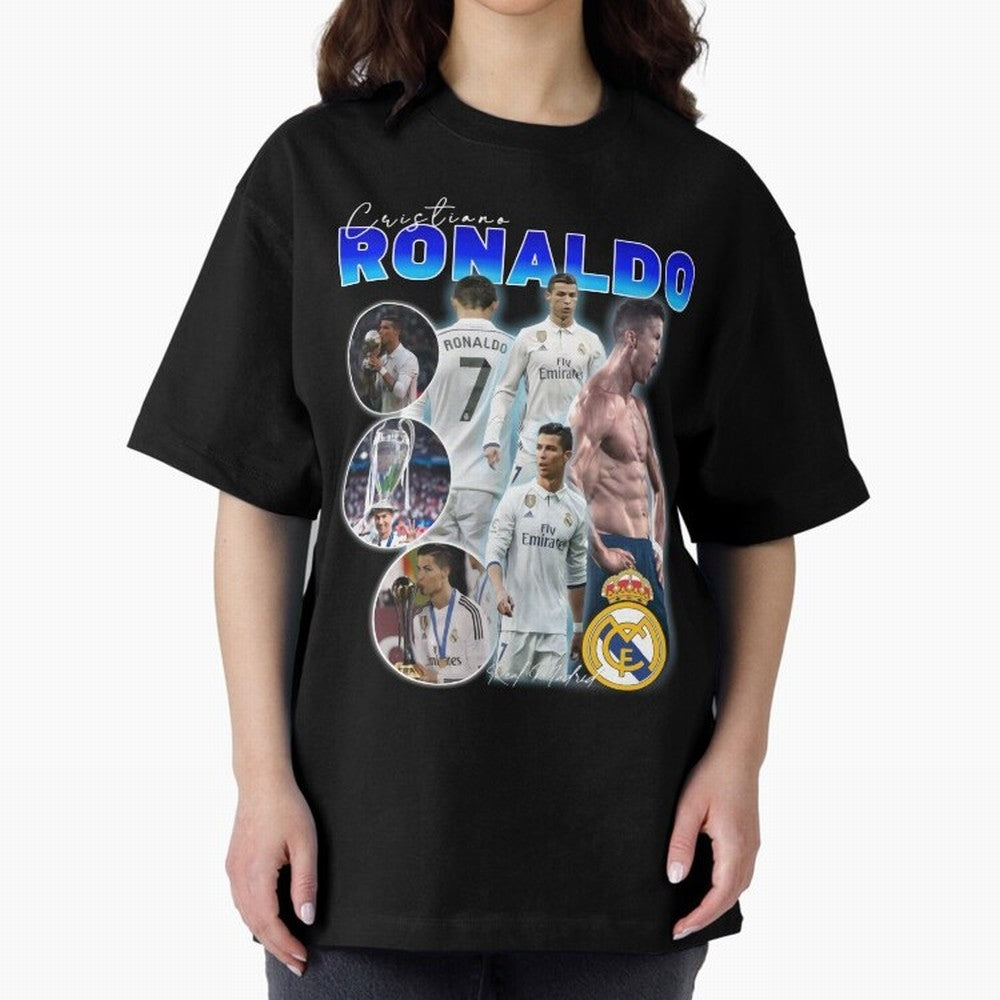 Cristiano Ronaldo Bootleg Oversized T-Shirt Share Match Day Hype around FIFA World Cup 2026, CR7, Portugal, Vintage Soccer Flavor, Modern Football Stars, National Flags and Final Night Emotion; Ideal for Fans Who Follow Messi, Cristiano Ronaldo,