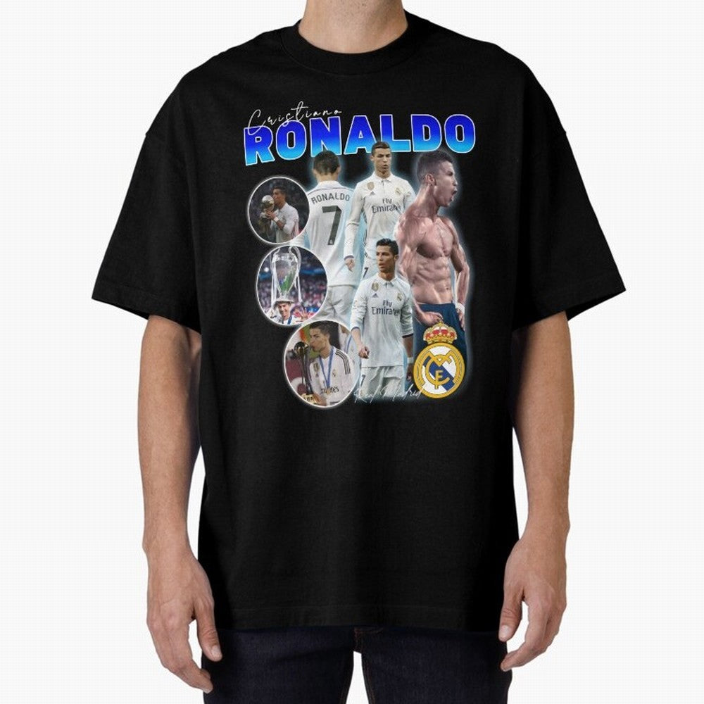 Cristiano Ronaldo Bootleg Oversized T-Shirt Share Match Day Hype around FIFA World Cup 2026, CR7, Portugal, Vintage Soccer Flavor, Modern Football Stars, National Flags and Final Night Emotion; Ideal for Fans Who Follow Messi, Cristiano Ronaldo,