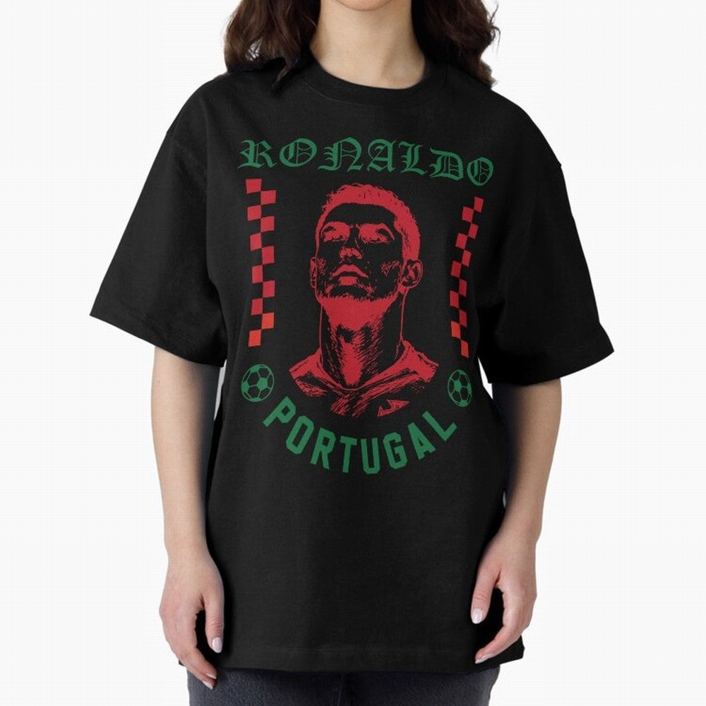 Cristiano Ronaldo Portugal Football Design World Cup Fan Art GOAT Soccer Oversized T-Shirt Keep the Match Day Mood of Global Football Passion for FIFA World Cup 2026 USA Canada Mexico, Capturing Messi, Neymar and Mbappe, France and Portugal,