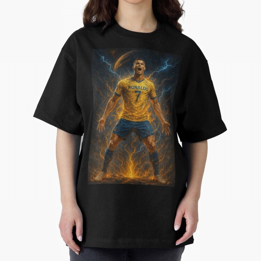 Cristiano Ronaldo Oversized T-Shirt Join Supporters Worldwide for Global Football Passion for FIFA World Cup 2026, Connected to Mbappe and Neymar, Spain and Netherlands, Sports Nostalgia, International Competition, Famous Players and Unforgettable