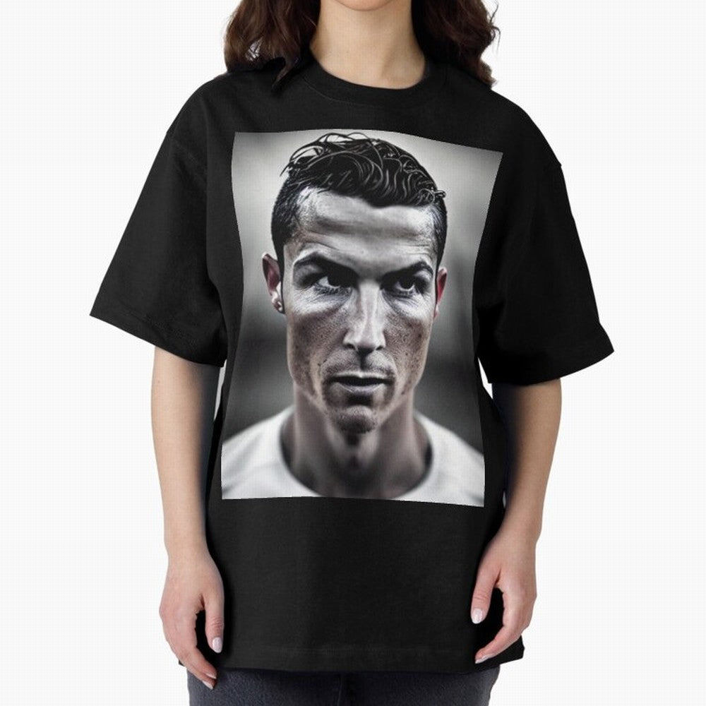 Cristiano Ronaldo Portrait Oversized T-Shirt Feel the Heartbeat of Global Football Passion for FIFA World Cup 2026 Group Stage, Made for CR7 and Messi, Netherlands, Championship Spirit, Famous Goals, Roaring Crowds and International Football Unity;