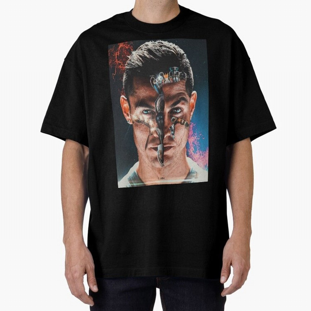 CR7 Career Titles+Ballon (x5) Oversized T-Shirt Share the Excitement of Global Football Passion for FIFA World Cup 2026 Group Stage, Built around Messi and Cristiano Ronaldo, France and Portugal, Vintage Soccer Flavor, Modern Football Stars,