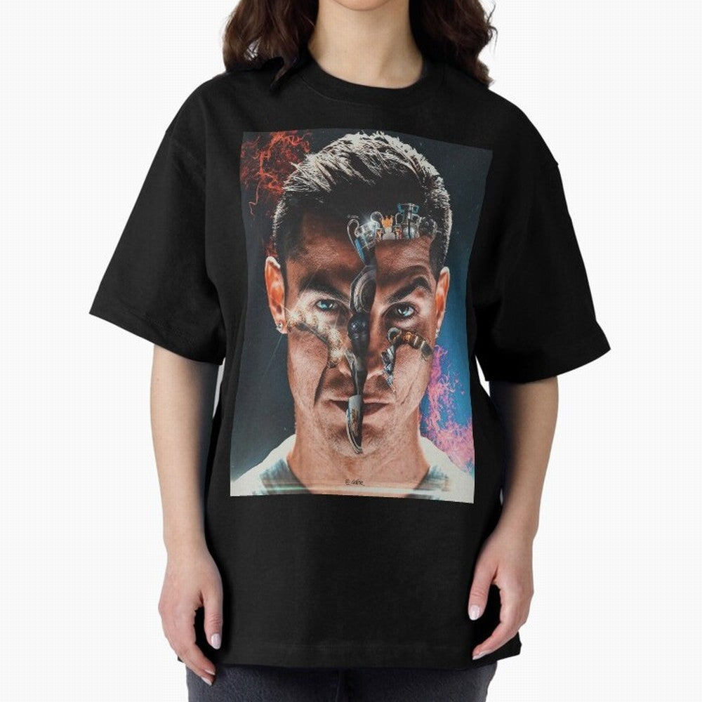 CR7 Career Titles+Ballon (x5) Oversized T-Shirt Share the Excitement of Global Football Passion for FIFA World Cup 2026 Group Stage, Built around Messi and Cristiano Ronaldo, France and Portugal, Vintage Soccer Flavor, Modern Football Stars,