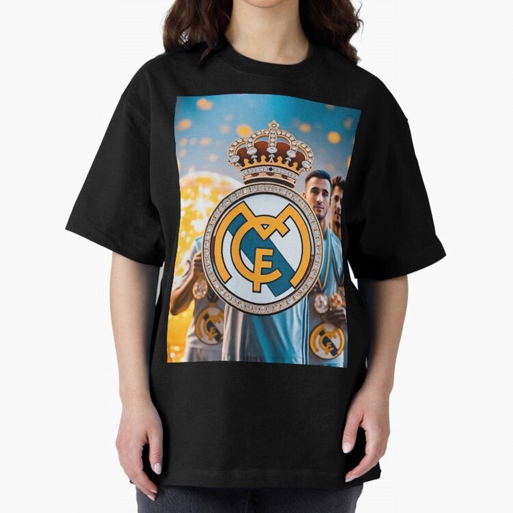 El Medall¨®n Del Real Madrid Oversized T-Shirt Experience FIFA World Cup 2026 USA Canada Mexico for Fans of CR7 and Messi and England and Germany, Bringing Goal Celebration Energy, Supporter Heritage, Football Icons and Worldwide Tournament Joy;