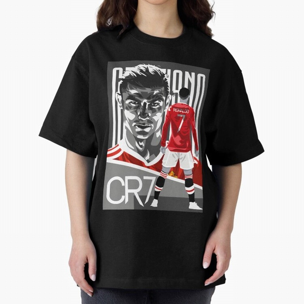 Cristiano Ronaldo In Red Oversized T-Shirt Carry the Dream of FIFA World Cup 2026 USA Canada Mexico for Fans of Haaland and Germany, Bringing Vintage Soccer Flavor, Modern Football Stars, National Flags and Final Night Emotion; Perfect for