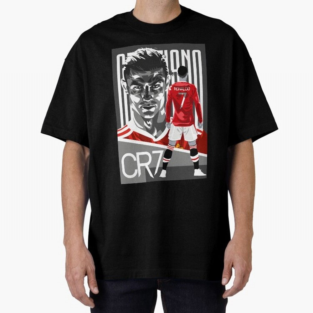Cristiano Ronaldo In Red Oversized T-Shirt Carry the Dream of FIFA World Cup 2026 USA Canada Mexico for Fans of Haaland and Germany, Bringing Vintage Soccer Flavor, Modern Football Stars, National Flags and Final Night Emotion; Perfect for