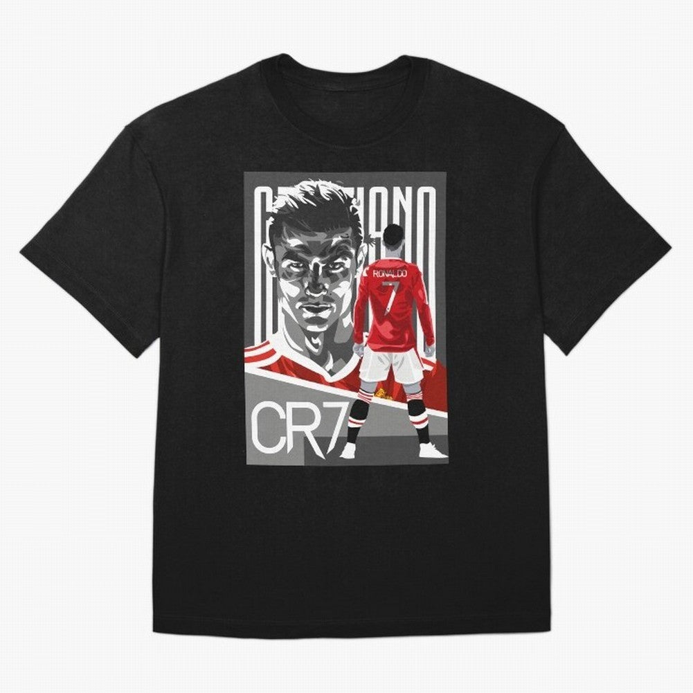 Cristiano Ronaldo In Red Oversized T-Shirt Carry the Dream of FIFA World Cup 2026 USA Canada Mexico for Fans of Haaland and Germany, Bringing Vintage Soccer Flavor, Modern Football Stars, National Flags and Final Night Emotion; Perfect for
