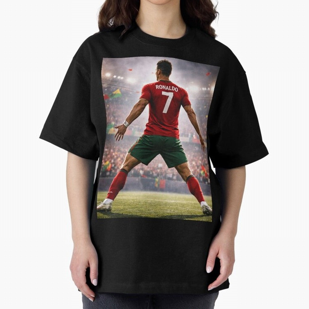 Cristiano Ronaldo Portuguese Legend Number Seven SIUUU Oversized T-Shirt Live for the Drama of Global Football Passion for FIFA World Cup 2026 Group Stage, Capturing Messi, CR7 and Mbappe, Portugal, Spain and Germany, Match Day Excitement,