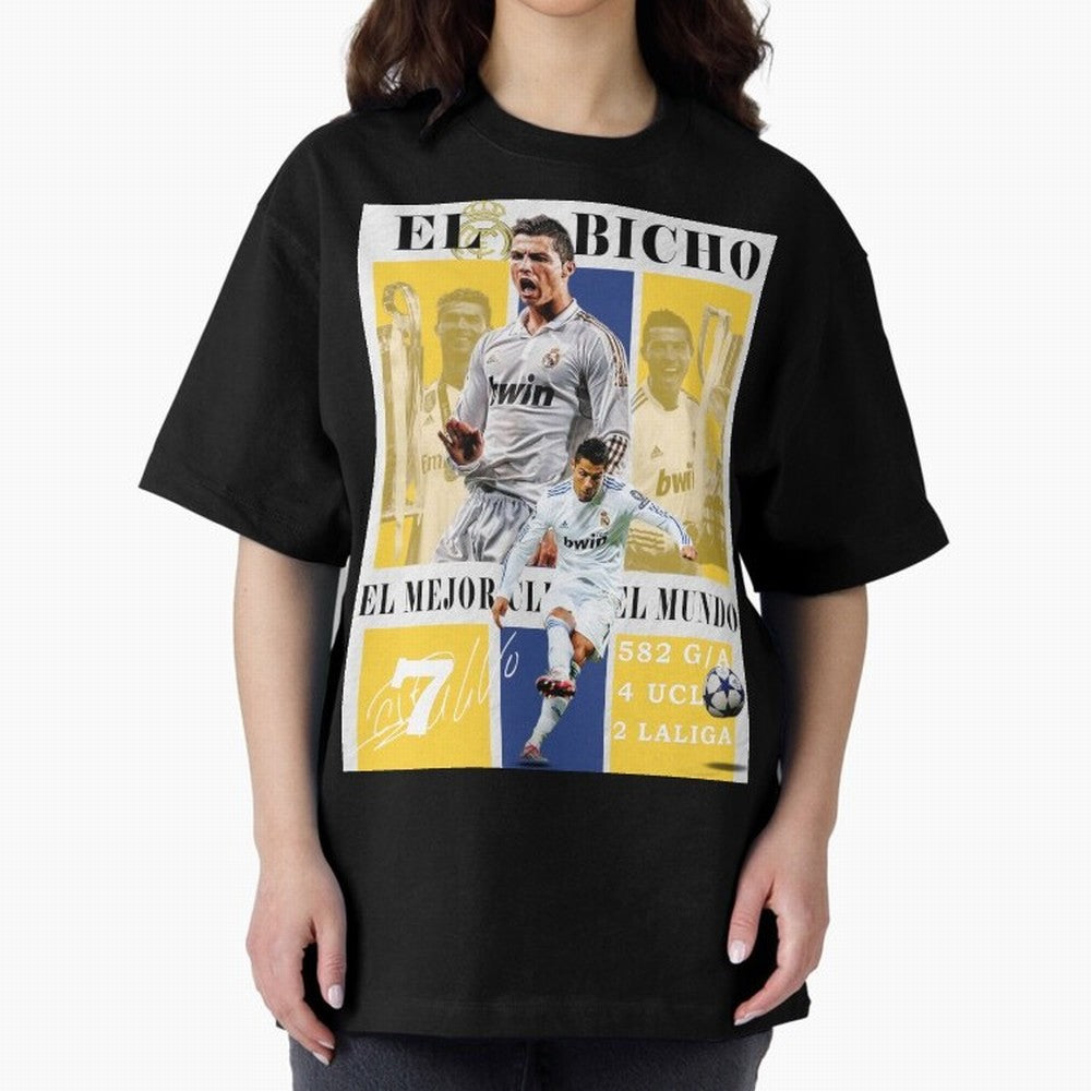 Cristiano Ronaldo Real Madrid Wall Art Oversized T-Shirt Relive Legendary Nights from Global Football Passion for FIFA World Cup 2026 USA Canada Mexico, Connected to Mbappe and Neymar, Brazil, Stadium Memories, Football Loyalty, International