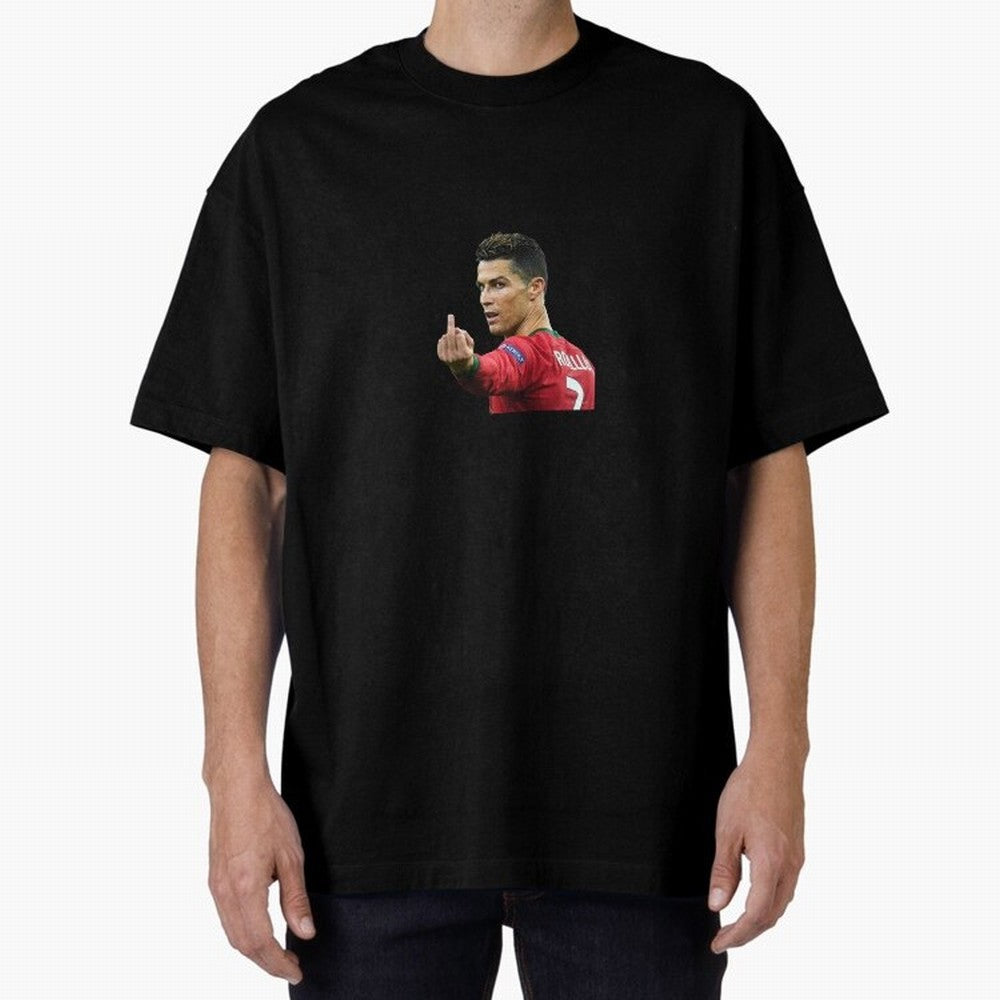 Cristiano ronaldo showing middle finger Oversized T-Shirt Celebrate Fan Favorites in FIFA World Cup 2026 for Fans of CR7 and Messi and Germany, Bringing Goal Celebration Energy, Supporter Heritage, Football Icons and Worldwide Tournament Joy;