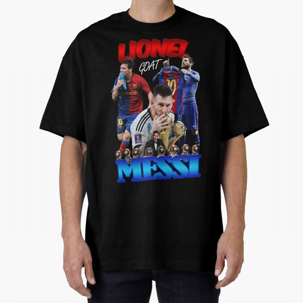 Lionel Messi GOAT: Barcelona & Argentina Oversized T-Shirt Bring the FIFA World Cup 2026 Journey through Neymar Highlights, Argentina, France and Brazil Pride, Champion Mindset, Group Stage Buzz, Knockout Tension and Passionate Fan Culture; Perfect