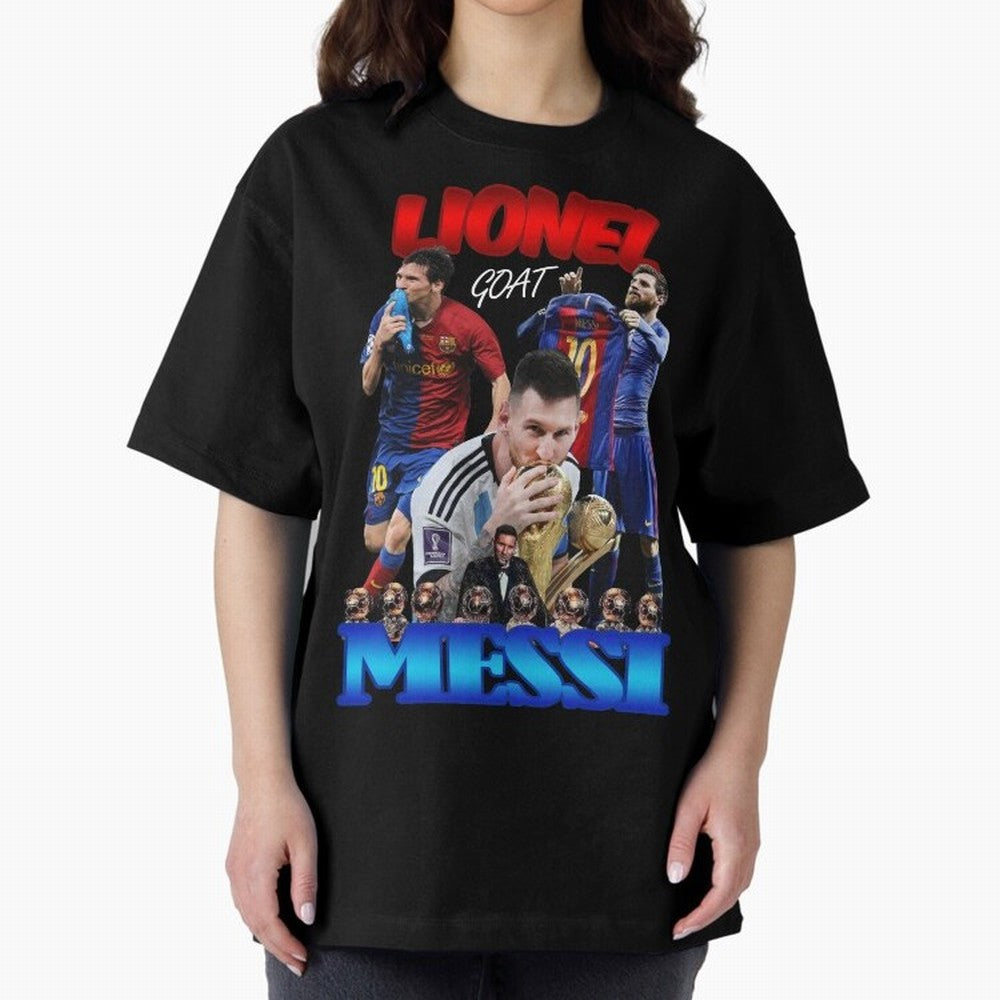 Lionel Messi GOAT: Barcelona & Argentina Oversized T-Shirt Bring the FIFA World Cup 2026 Journey through Neymar Highlights, Argentina, France and Brazil Pride, Champion Mindset, Group Stage Buzz, Knockout Tension and Passionate Fan Culture; Perfect