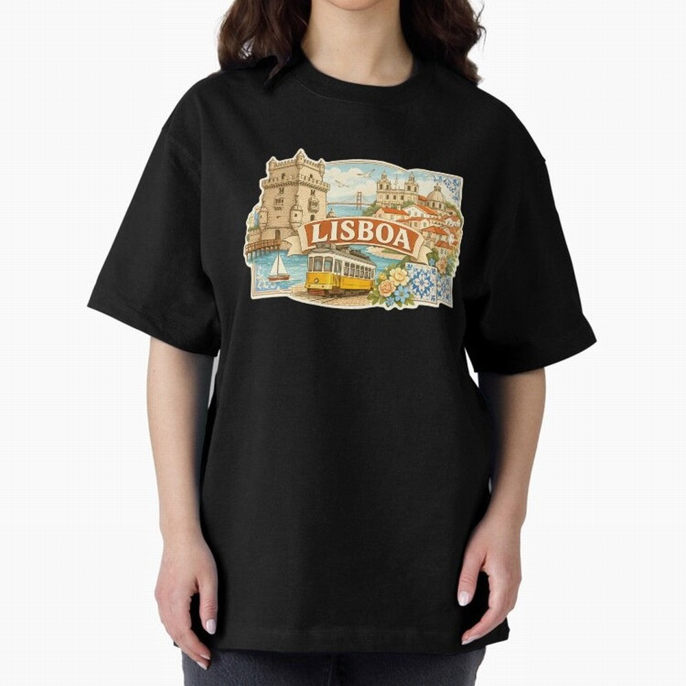 Vintage Tram Lisbon Illustration Oversized T-Shirt Relive FIFA World Cup 2026 for Fans of Cristiano Ronaldo, Haaland and CR7 and Argentina, Bringing Game Day Rituals, Football Legends, Country Pride and the Road to the Final; Perfect for Supporters