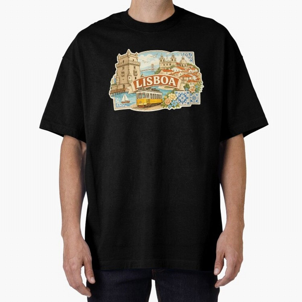 Vintage Tram Lisbon Illustration Oversized T-Shirt Relive FIFA World Cup 2026 for Fans of Cristiano Ronaldo, Haaland and CR7 and Argentina, Bringing Game Day Rituals, Football Legends, Country Pride and the Road to the Final; Perfect for Supporters