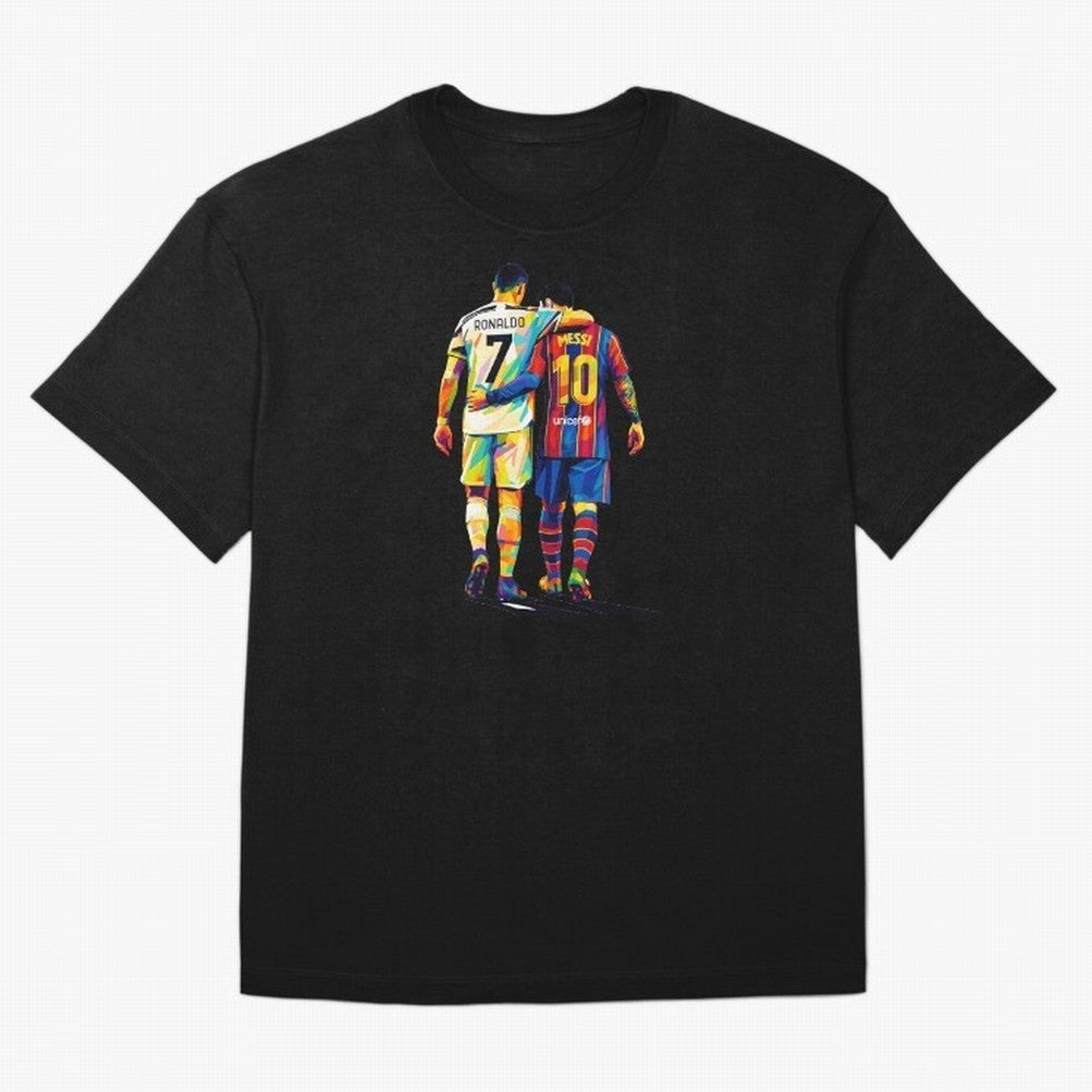 Cristiano Ronaldo And Messi Wpap Art Oversized T-Shirt Capture Global Football Passion for FIFA World Cup 2026 USA Canada Mexico, Inspired by Mbappe and Neymar, Portugal, Spain and Germany, Sports Nostalgia, International Competition, Famous