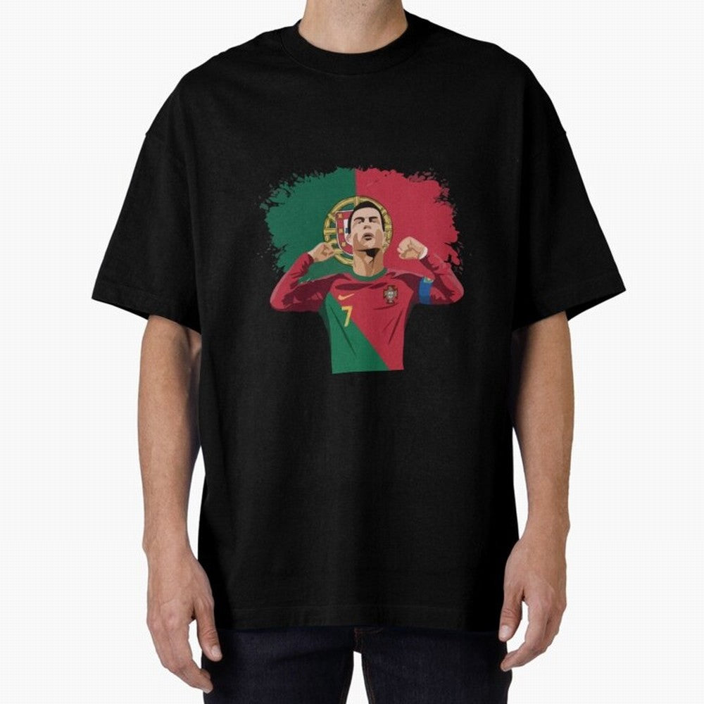 Cristiano Ronaldo CR7 T-shirt Design Oversized T-Shirt Carry National Pride through the FIFA World Cup 2026 Journey through Cristiano Ronaldo Highlights, Brazil, Portugal and Argentina Pride, Goal Celebration Energy, Supporter Heritage, Football