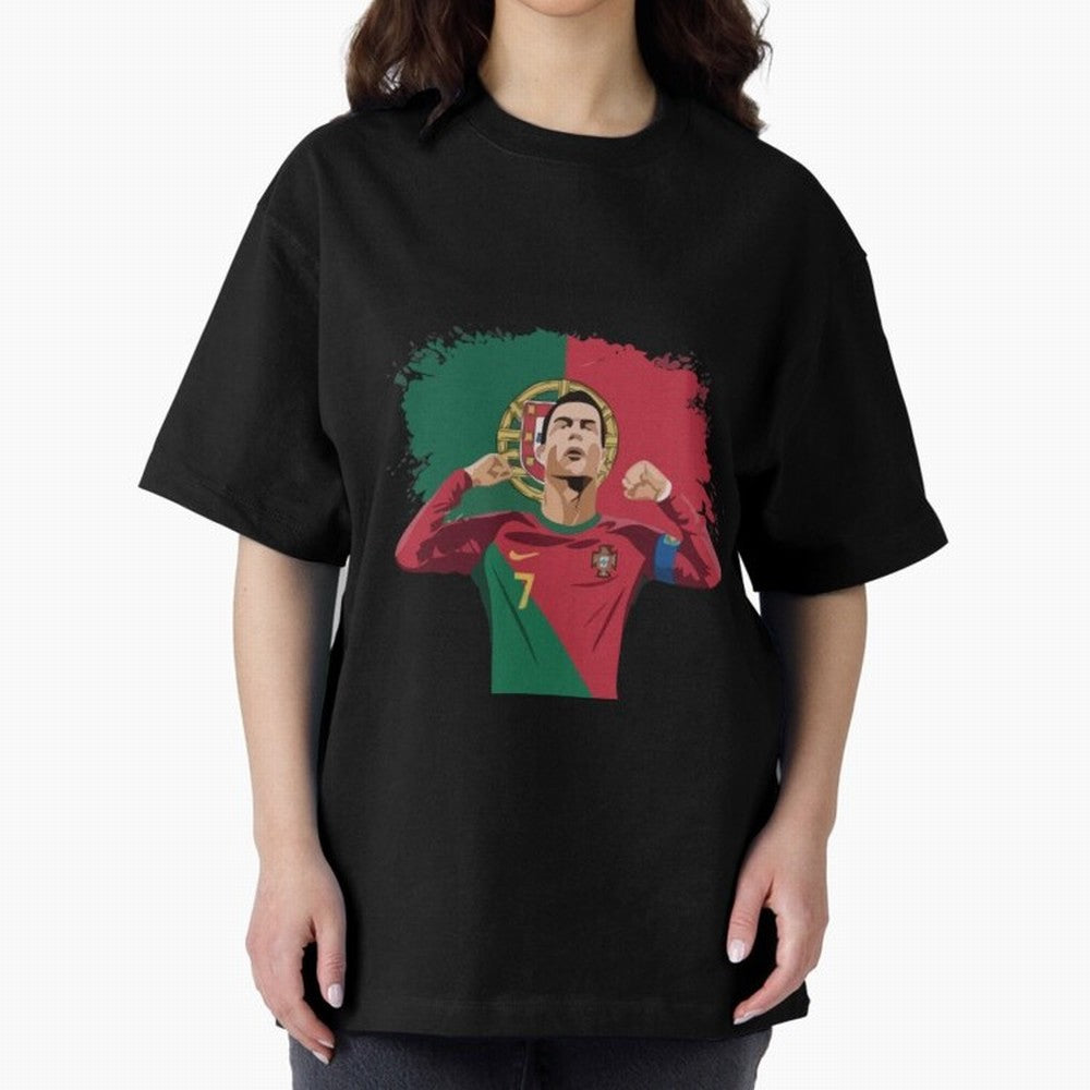 Cristiano Ronaldo CR7 T-shirt Design Oversized T-Shirt Carry National Pride through the FIFA World Cup 2026 Journey through Cristiano Ronaldo Highlights, Brazil, Portugal and Argentina Pride, Goal Celebration Energy, Supporter Heritage, Football