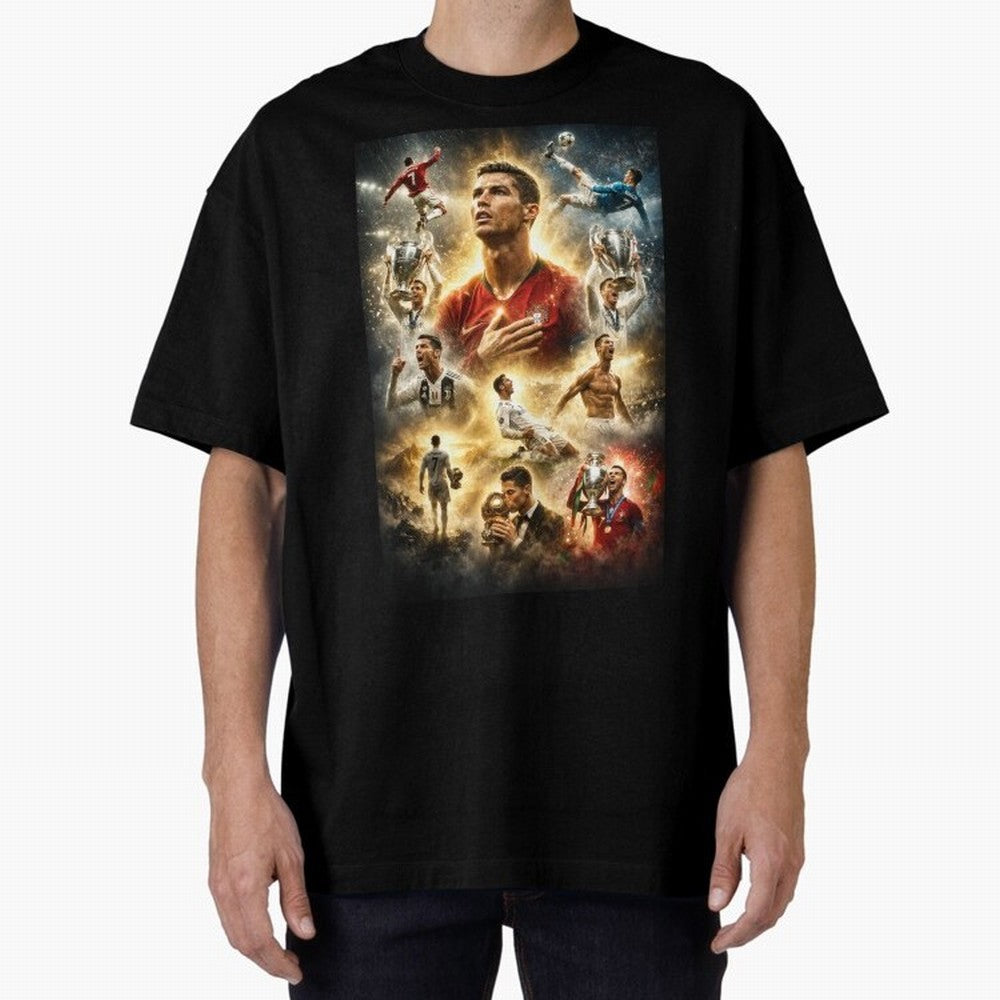 Cristiano Ronaldo Oversized T-Shirt Honor Football Greatness during Match Day Hype around FIFA World Cup 2026 Group Stage, Cristiano Ronaldo, Haaland and CR7, Portugal, Spain and Germany, Champion Mindset, Group Stage Buzz, Knockout Tension and