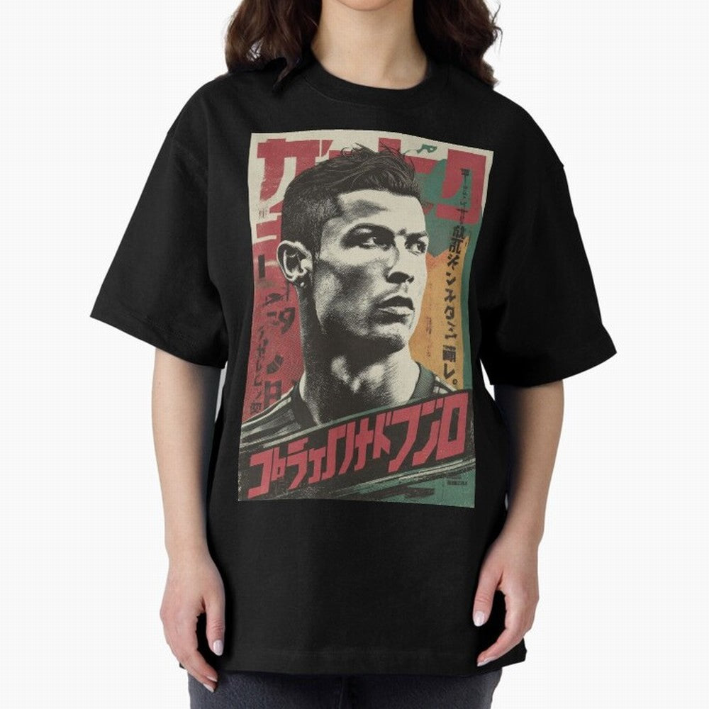 Cristiano Vintage Warned Japanese Poster Oversized T-Shirt Celebrate FIFA World Cup 2026 Spirit, Filled with Spain, Cristiano Ronaldo, Champion Mindset, Group Stage Buzz, Knockout Tension and Passionate Fan Culture; Ideal for Football Dads,