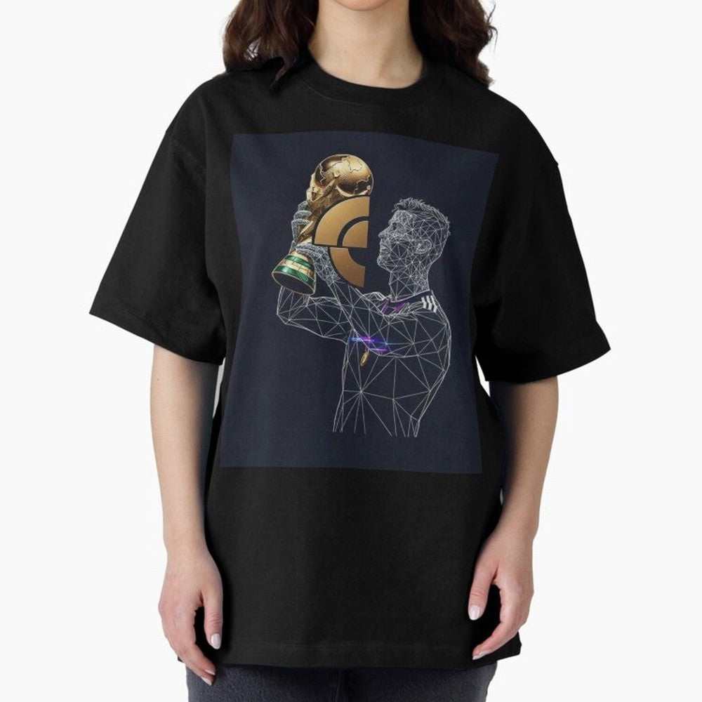 Digital Football Oversized T-Shirt Represent Global Football Passion for FIFA World Cup 2026 USA Canada Mexico, Inspired by Messi, CR7 and Mbappe, Portugal, Worldwide Fan Energy, Dramatic Goals, Stadium Lights and Championship Celebrations; Ideal