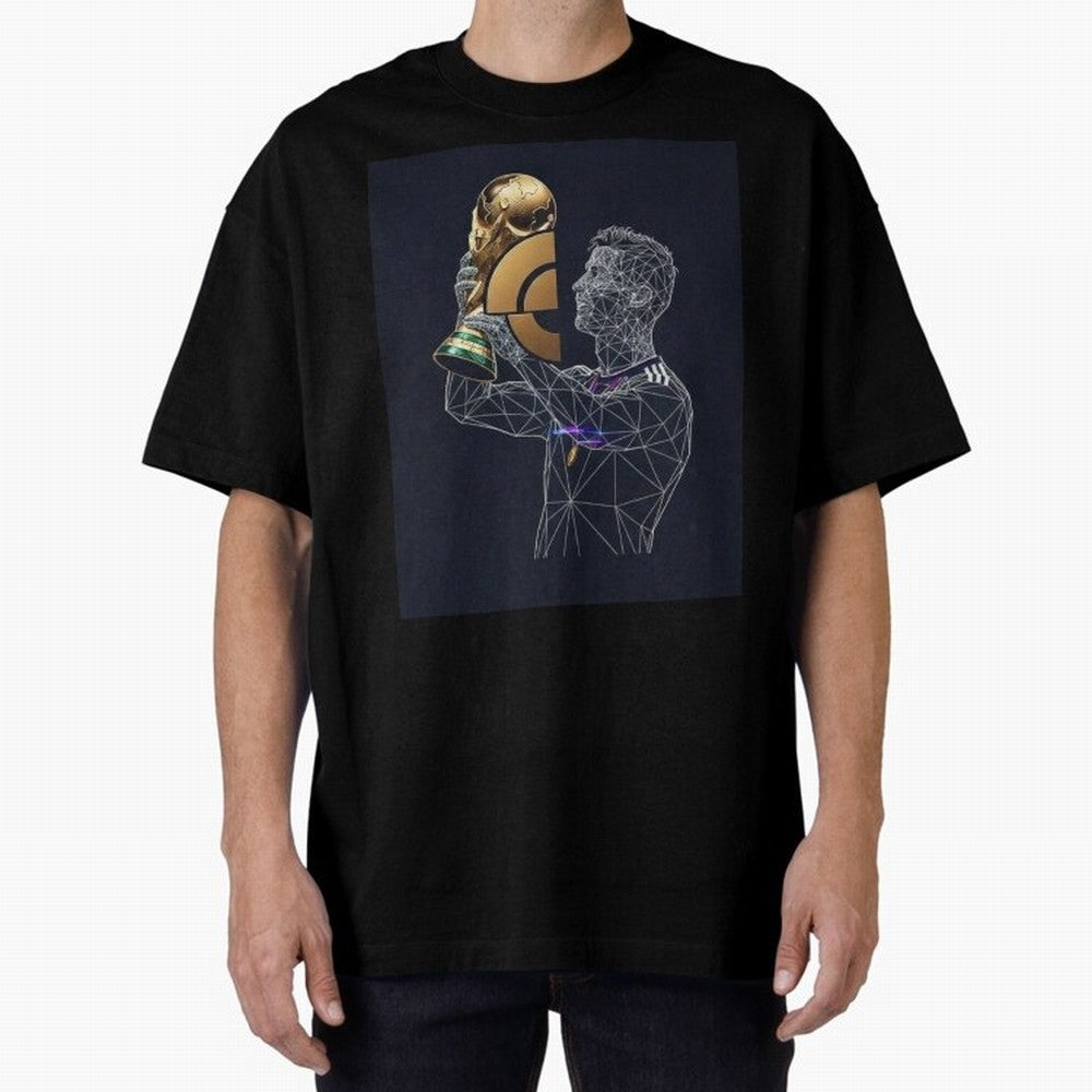 Digital Football Oversized T-Shirt Represent Global Football Passion for FIFA World Cup 2026 USA Canada Mexico, Inspired by Messi, CR7 and Mbappe, Portugal, Worldwide Fan Energy, Dramatic Goals, Stadium Lights and Championship Celebrations; Ideal