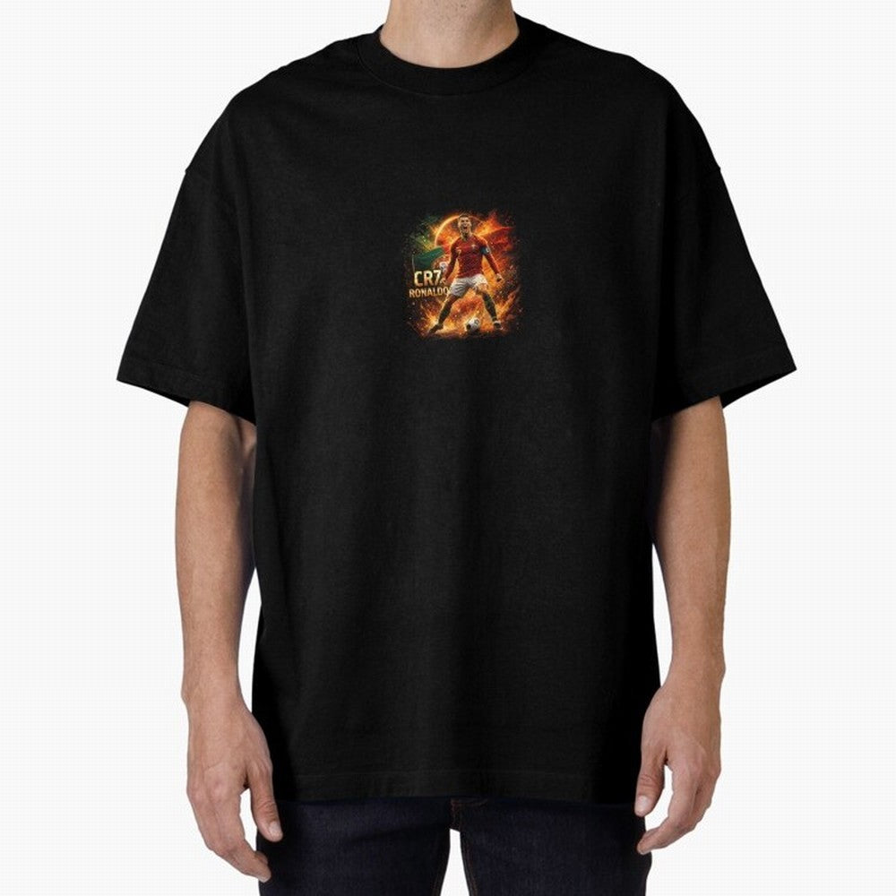 Cristiano Ronaldo Football Legend Artwork Oversized T-Shirt Celebrate Football Heritage in Global Football Passion for FIFA World Cup 2026 USA Canada Mexico, Inspired by Neymar, England and Germany, Classic Soccer Heritage, Championship Pressure,