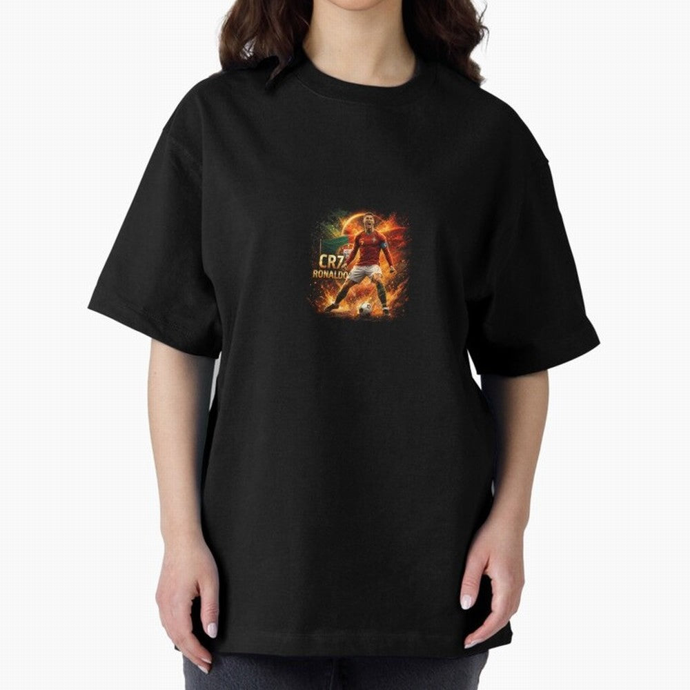 Cristiano Ronaldo Football Legend Artwork Oversized T-Shirt Celebrate Football Heritage in Global Football Passion for FIFA World Cup 2026 USA Canada Mexico, Inspired by Neymar, England and Germany, Classic Soccer Heritage, Championship Pressure,