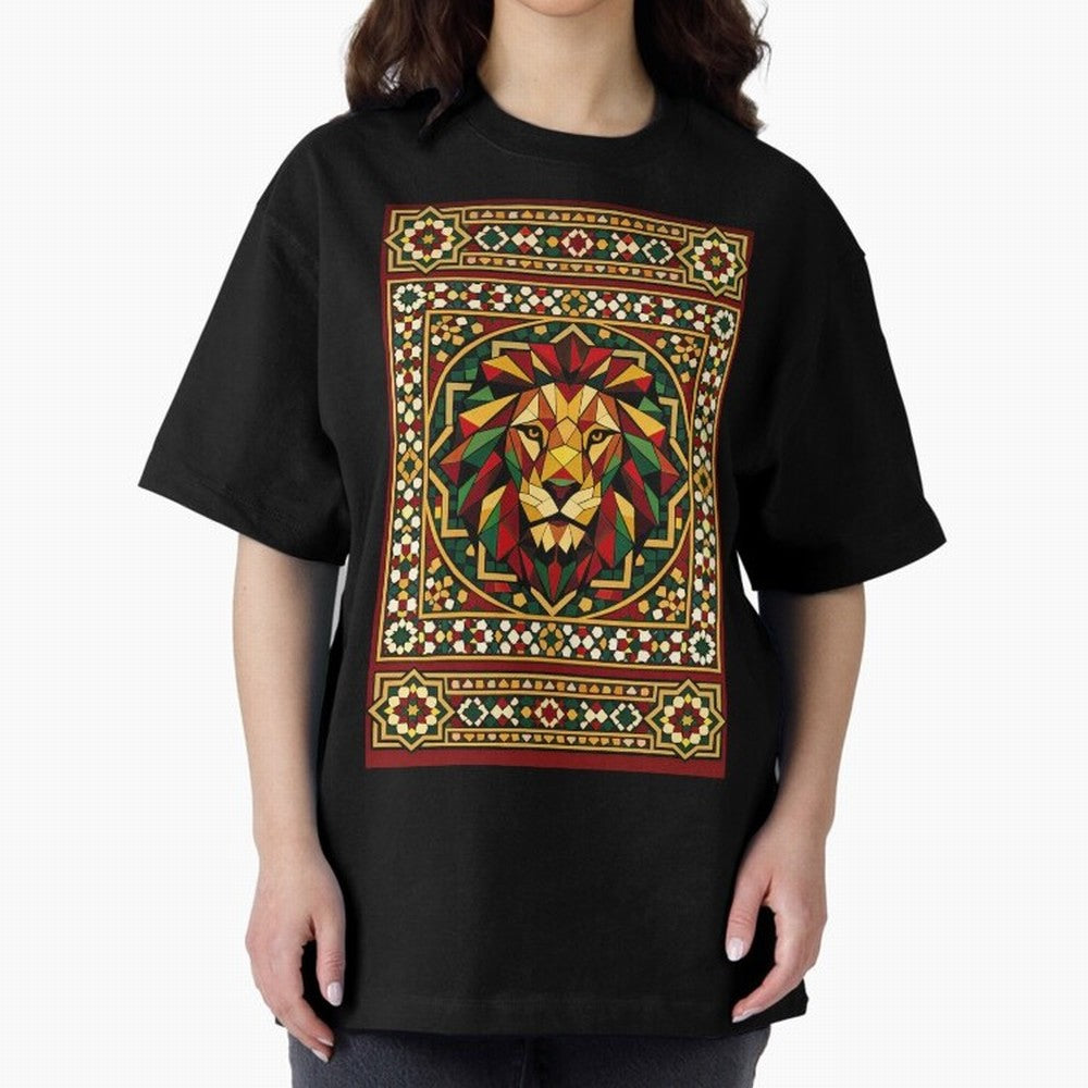 Portuguese Geometric Lion Portrait Oversized T-Shirt Celebrate Unforgettable Nights in FIFA World Cup 2026 Group Stage Celebrating Haaland, Netherlands Energy, Football History, Final Match Energy, Crowd Noise and Once in a Lifetime Moments; Made