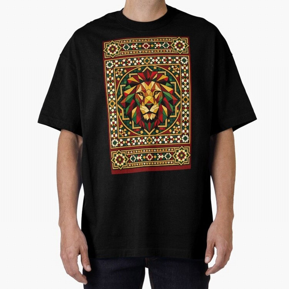 Portuguese Geometric Lion Portrait Oversized T-Shirt Celebrate Unforgettable Nights in FIFA World Cup 2026 Group Stage Celebrating Haaland, Netherlands Energy, Football History, Final Match Energy, Crowd Noise and Once in a Lifetime Moments; Made