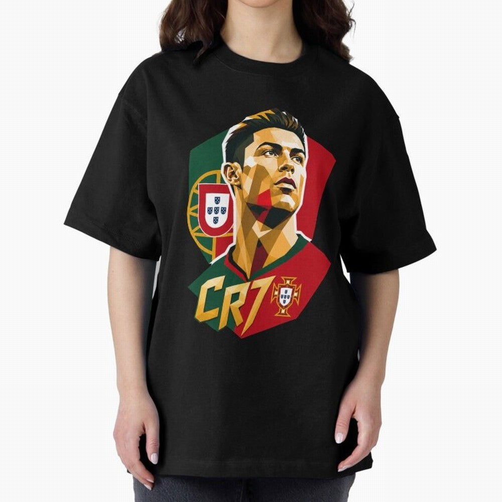 CR7 Art Print Oversized T-Shirt Spotlight the FIFA World Cup 2026 USA Canada Mexico Journey through Haaland Highlights, Spain Pride, Global Supporter Spirit, Legendary Goals, National Colors and Tournament Celebration; Perfect for Supporters Who