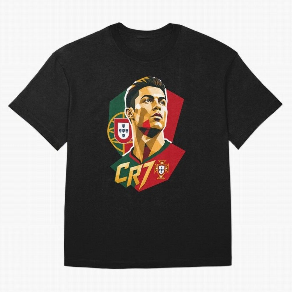 CR7 Art Print Oversized T-Shirt Spotlight the FIFA World Cup 2026 USA Canada Mexico Journey through Haaland Highlights, Spain Pride, Global Supporter Spirit, Legendary Goals, National Colors and Tournament Celebration; Perfect for Supporters Who