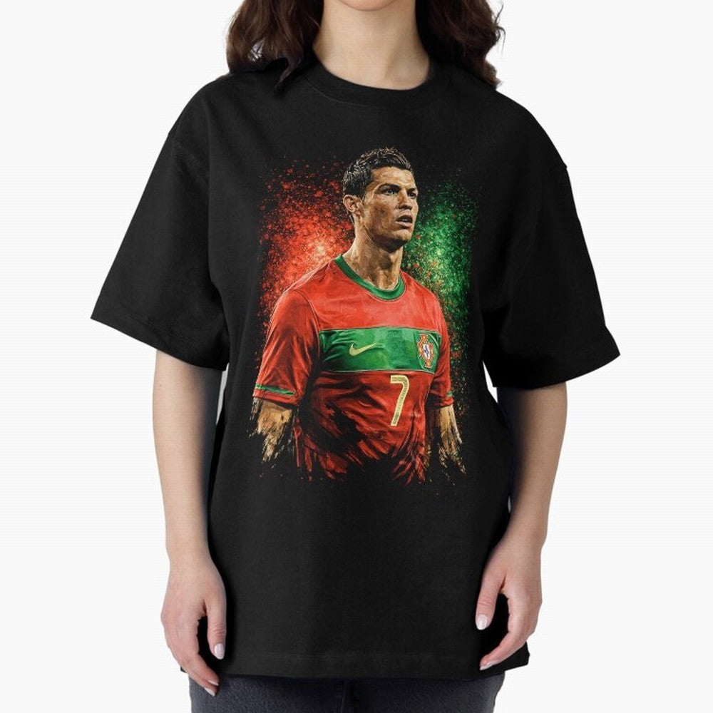 Cristiano Ronaldo Football Legend Oversized T-Shirt Bring Bold Fan Energy to Global Football Passion for FIFA World Cup 2026 Group Stage, Inspired by Neymar, Haaland and Cristiano Ronaldo, England, Worldwide Fan Energy, Dramatic Goals, Stadium