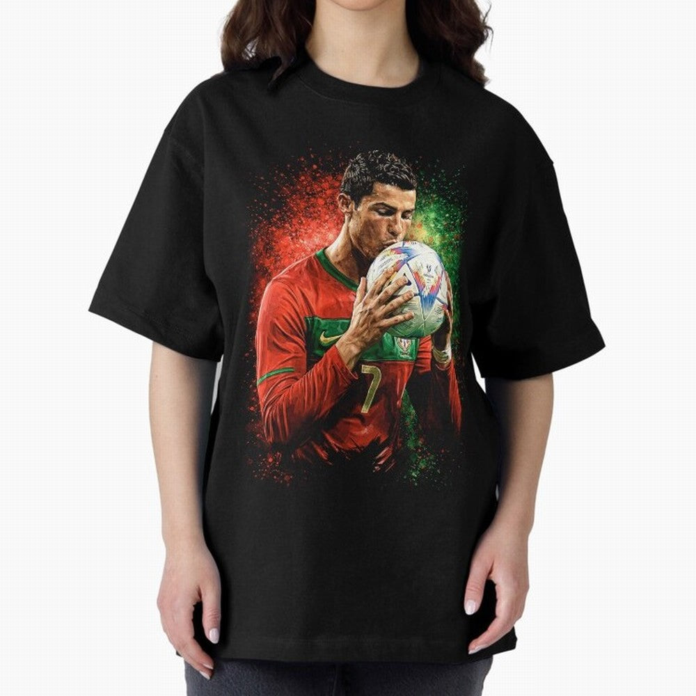 Cristiano Ronaldo Football Legend Oversized T-Shirt Celebrate the Magic of the FIFA World Cup 2026 Journey through Cristiano Ronaldo Highlights, England and Germany Pride, Retro Football Energy, Iconic Rivalries, Trophy Chase Drama and Stadium