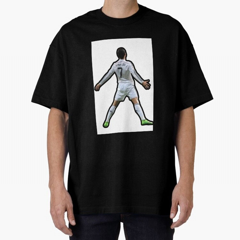 Cristiano Ronaldo Suii Sticker Oversized T-Shirt Represent Fans Who Live for the FIFA World Cup 2026 USA Canada Mexico Journey through Messi, CR7 and Mbappe Highlights, Portugal, Spain and Germany Pride, Retro Football Energy, Iconic Rivalries,