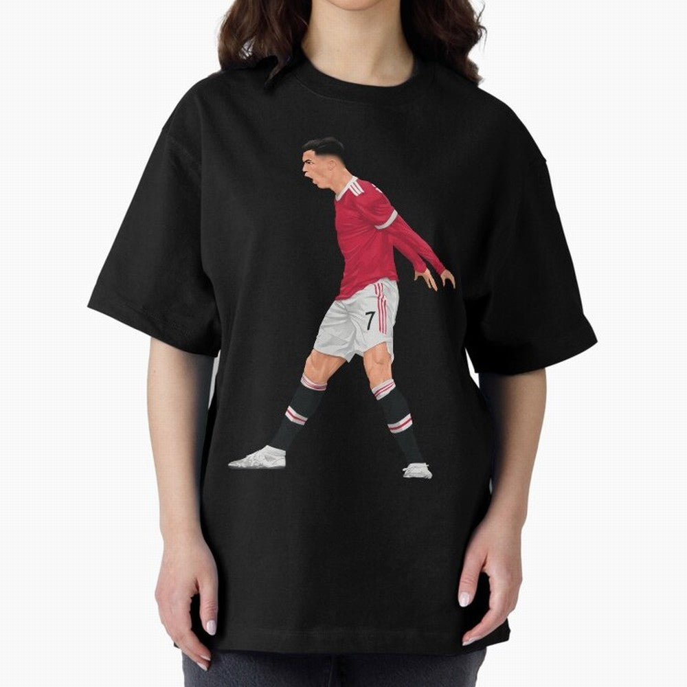Cristiano Ronaldo Celebration Oversized T-Shirt Feel International Energy from FIFA World Cup 2026 USA Canada Mexico for Fans of Cristiano Ronaldo, Haaland and CR7 and Netherlands, Bringing Championship Spirit, Famous Goals, Roaring Crowds and