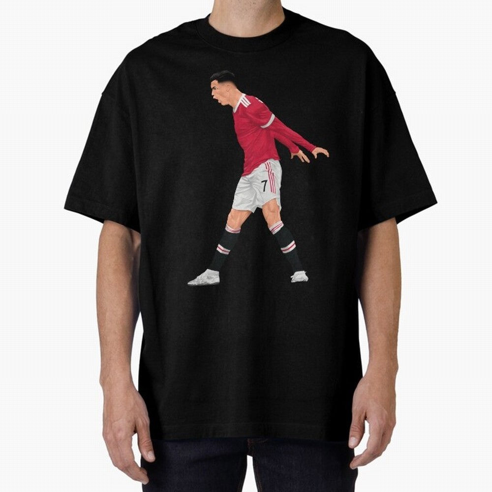 Cristiano Ronaldo Celebration Oversized T-Shirt Feel International Energy from FIFA World Cup 2026 USA Canada Mexico for Fans of Cristiano Ronaldo, Haaland and CR7 and Netherlands, Bringing Championship Spirit, Famous Goals, Roaring Crowds and