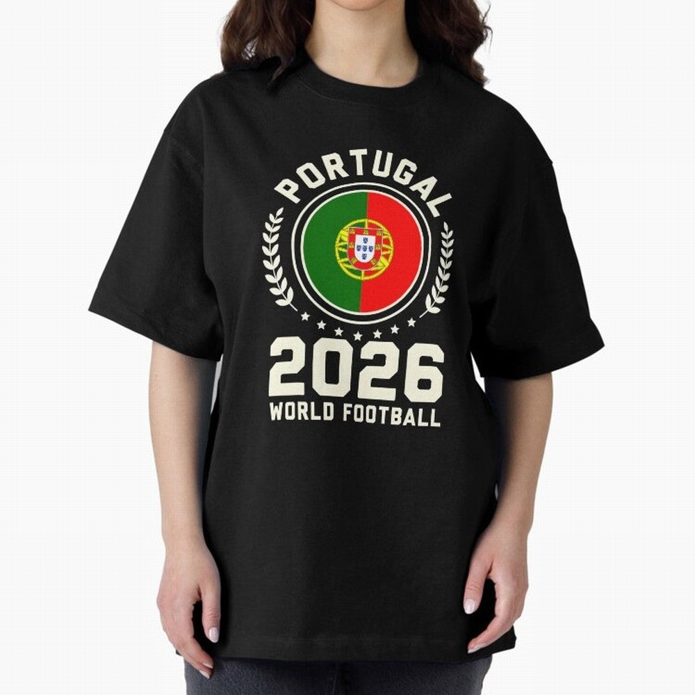 Portugal 2026 World Football Oversized T-Shirt Honor the Football Icons of FIFA World Cup 2026 for Fans of Cristiano Ronaldo and Germany, Bringing Football Festival Excitement, Trophy Ambitions, Country Rivalries and Star Player Buzz; Ideal for