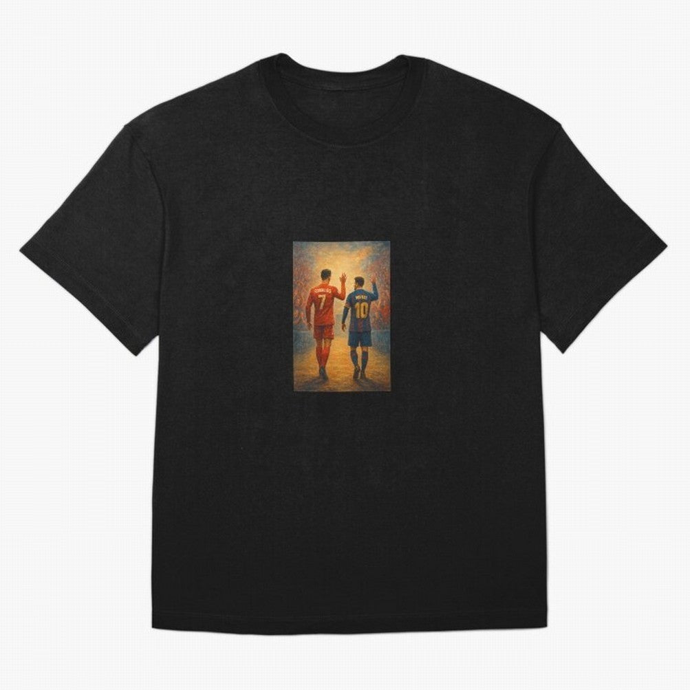 Cristiano Ronaldo and Messi Art Sticker Oversized T-Shirt Bring Retro Soccer Energy to FIFA World Cup 2026 USA Canada Mexico Spirit, Connected to Spain and Netherlands, CR7, Tournament Hype, Historic Matchups, Family Viewing Parties and Global