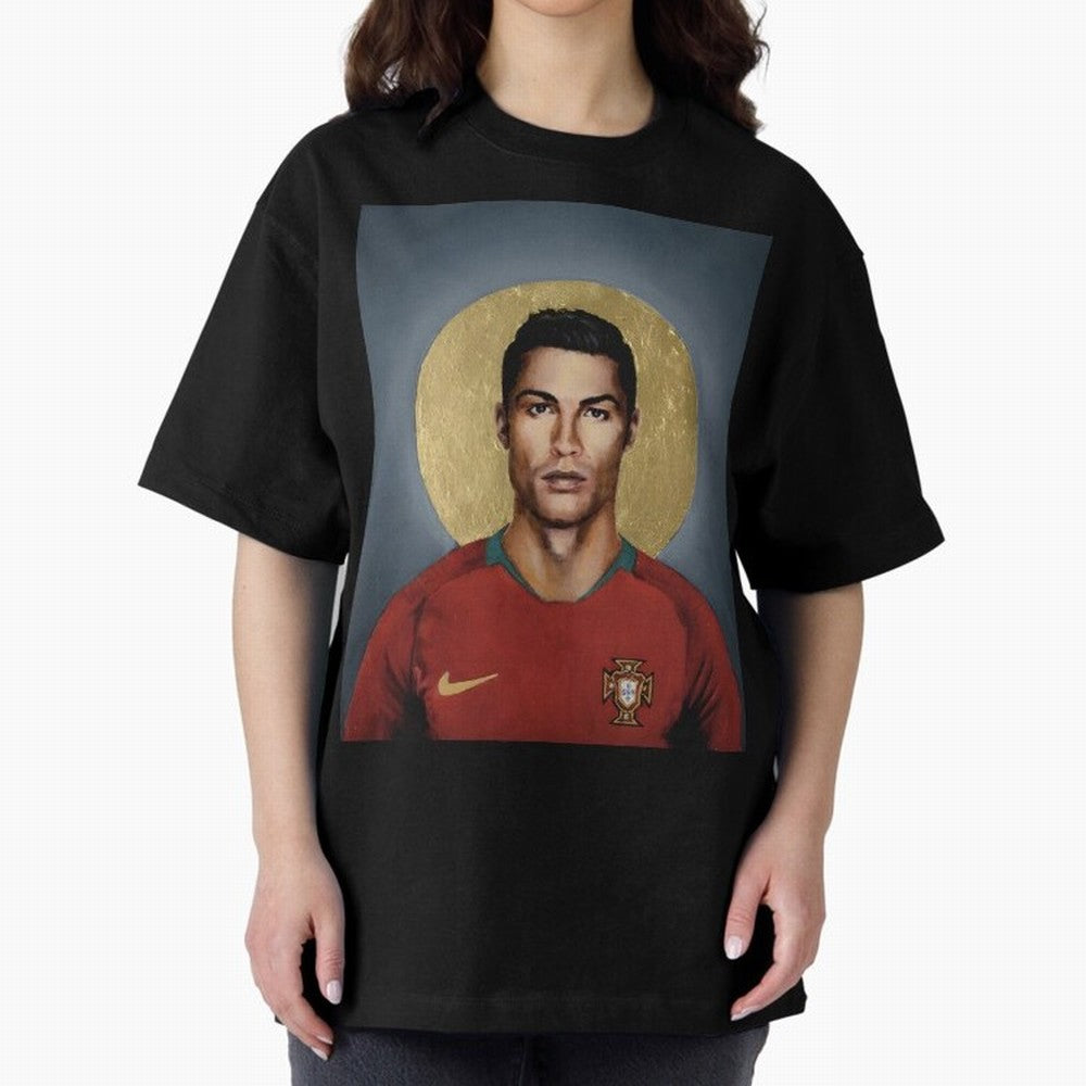 Cristiano Ronaldo CR7 Saint Portugal Football Legend Fan Art Oversized T-Shirt Bring Home FIFA World Cup 2026 Group Stage for Fans of Messi and Brazil, Bringing Game Day Rituals, Football Legends, Country Pride and the Road to the Final; Built for