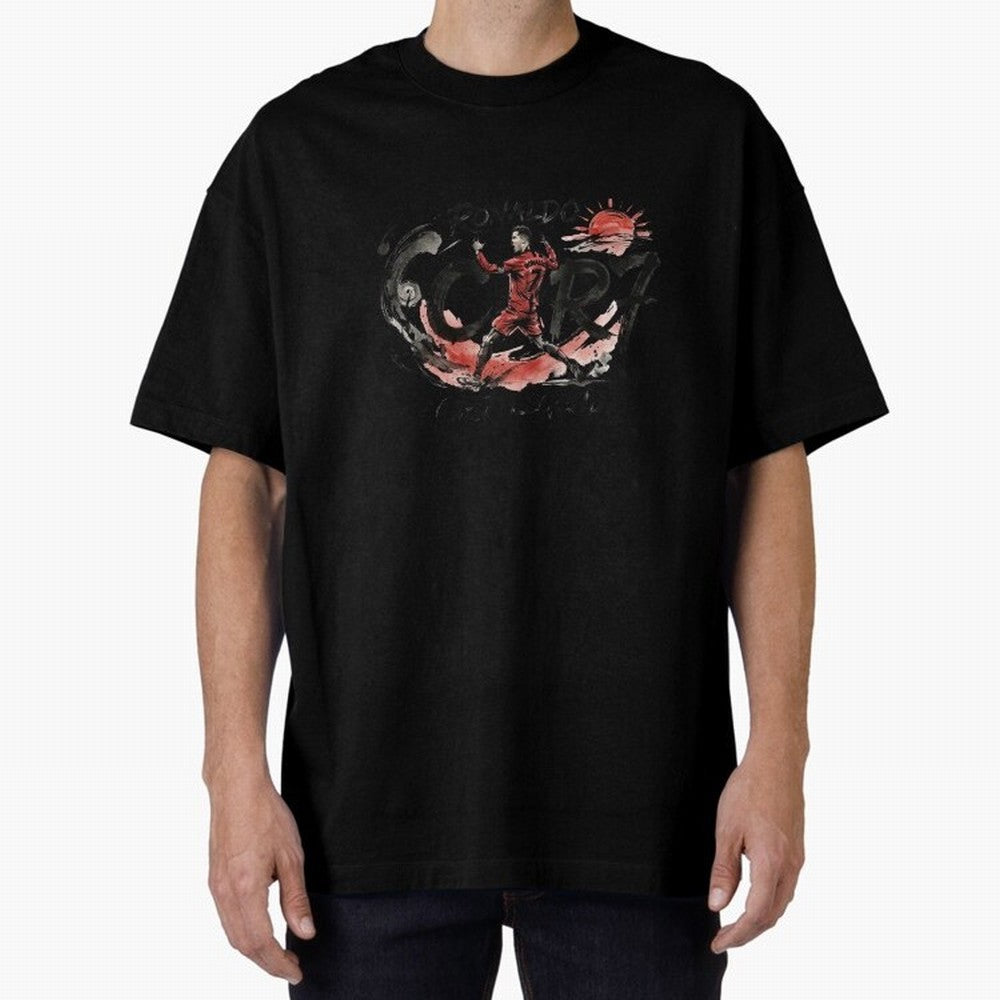Cristiano Ronaldo CR7 Legend Japanese Ink Art Style Oversized T-Shirt Stand Proud for Global Football Passion for FIFA World Cup 2026, Built around Mbappe and Neymar, England and Germany, Sports Nostalgia, International Competition, Famous Players