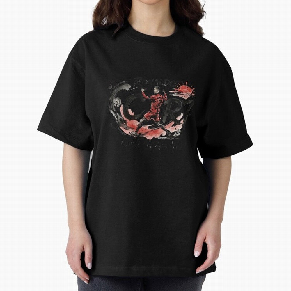 Cristiano Ronaldo CR7 Legend Japanese Ink Art Style Oversized T-Shirt Stand Proud for Global Football Passion for FIFA World Cup 2026, Built around Mbappe and Neymar, England and Germany, Sports Nostalgia, International Competition, Famous Players