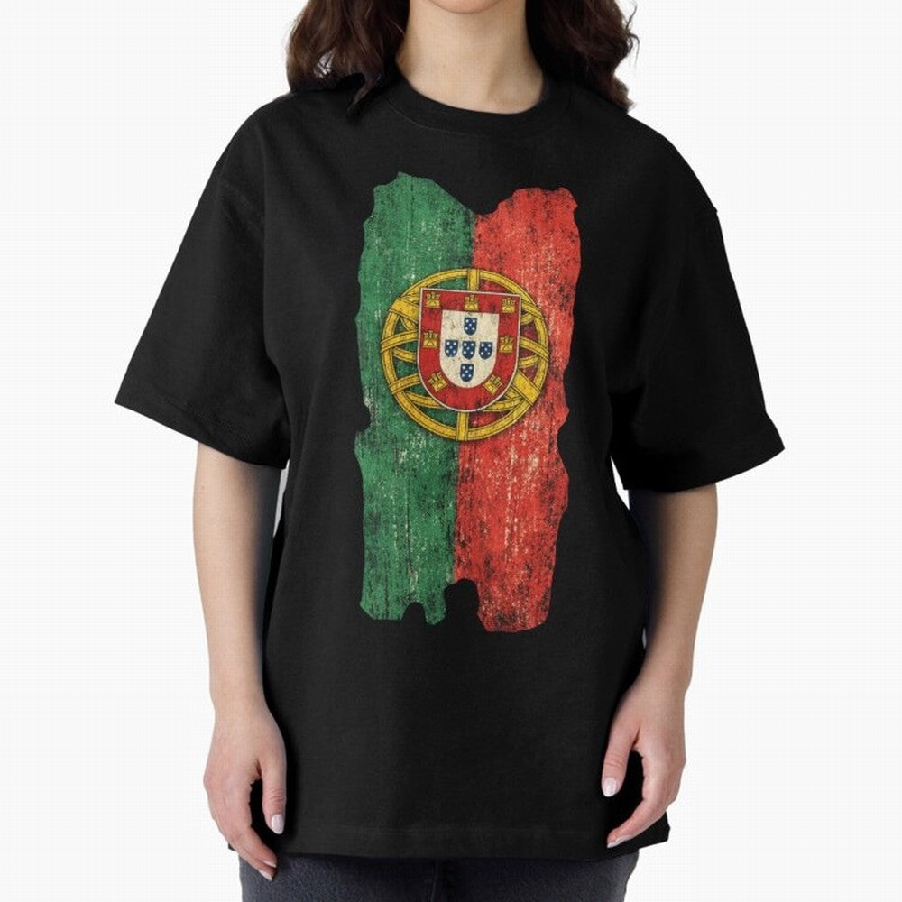 Vintage Portugal Flag Soccer Fan Design Oversized T-Shirt Feel the FIFA World Cup 2026 Group Stage Journey through Messi and Cristiano Ronaldo Highlights, Argentina and Brazil Pride, Match Day Excitement, Supporter Culture, Golden Goals and Global