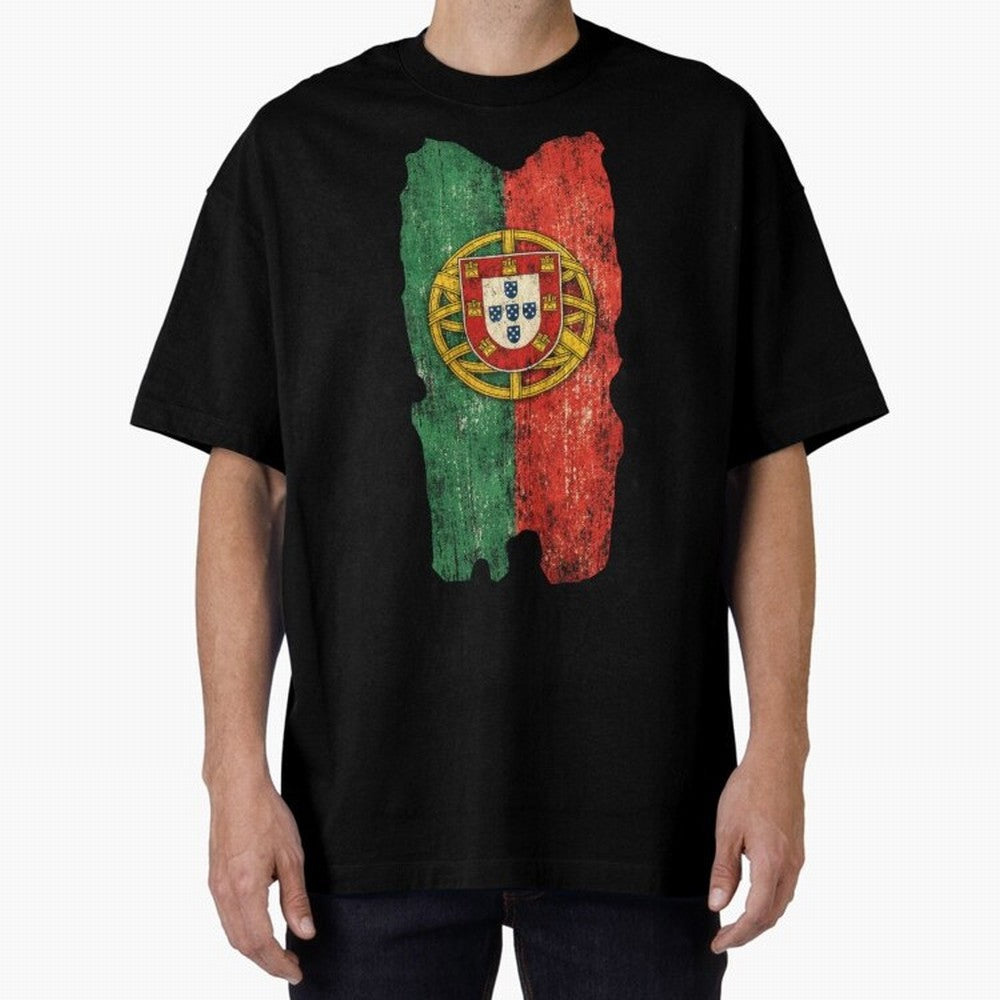 Vintage Portugal Flag Soccer Fan Design Oversized T-Shirt Feel the FIFA World Cup 2026 Group Stage Journey through Messi and Cristiano Ronaldo Highlights, Argentina and Brazil Pride, Match Day Excitement, Supporter Culture, Golden Goals and Global