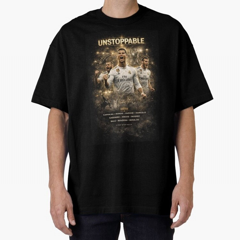 Unstoppable - Real Madrid Oversized T-Shirt Bring World Football Passion into Global Football Passion for FIFA World Cup 2026 Group Stage, Inspired by Mbappe, France and Portugal, Supporter Pride, Iconic Celebrations, Legendary Names and Global