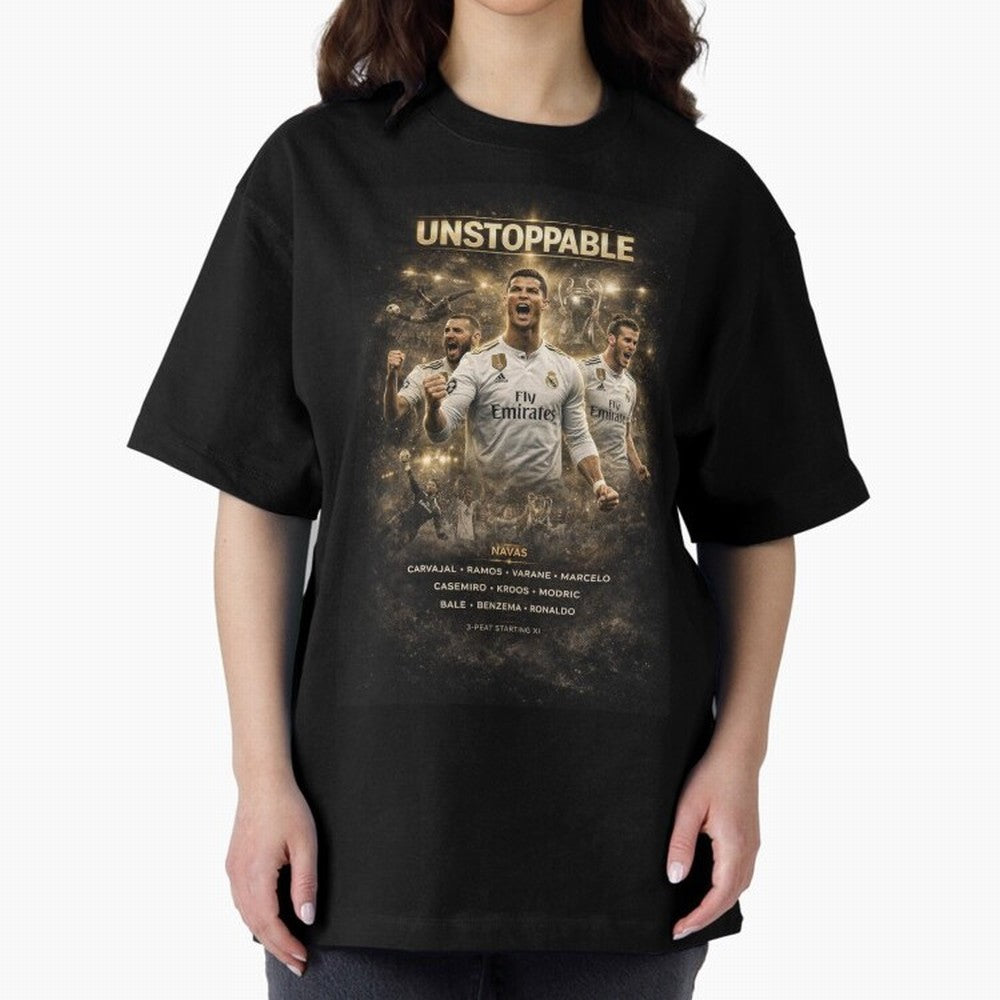 Unstoppable - Real Madrid Oversized T-Shirt Bring World Football Passion into Global Football Passion for FIFA World Cup 2026 Group Stage, Inspired by Mbappe, France and Portugal, Supporter Pride, Iconic Celebrations, Legendary Names and Global