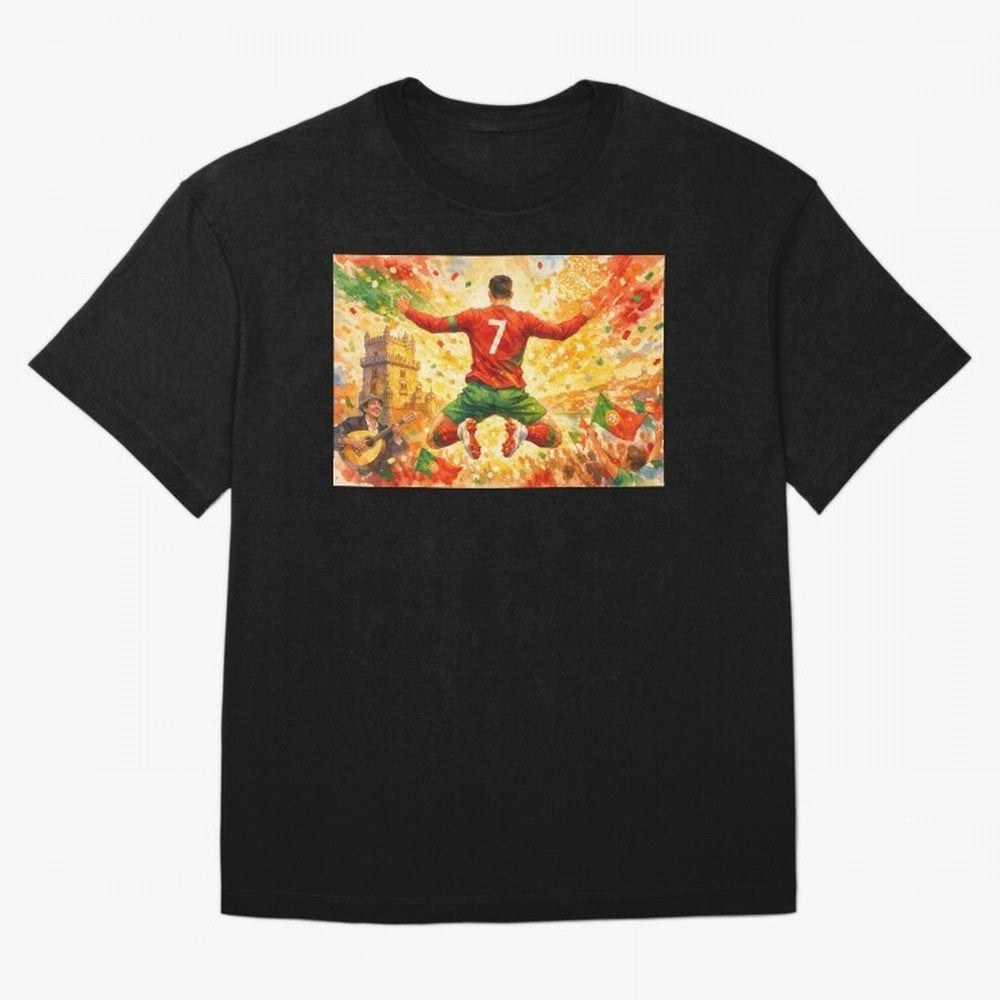 Soccer Player in Mid-Air Celebration Legend CR7 Oversized T-Shirt Feel the FIFA World Cup 2026 Group Stage Journey through Mbappe Highlights, Portugal, Spain and Germany Pride, Stadium Chants, National Pride, Trophy Dreams and Unforgettable