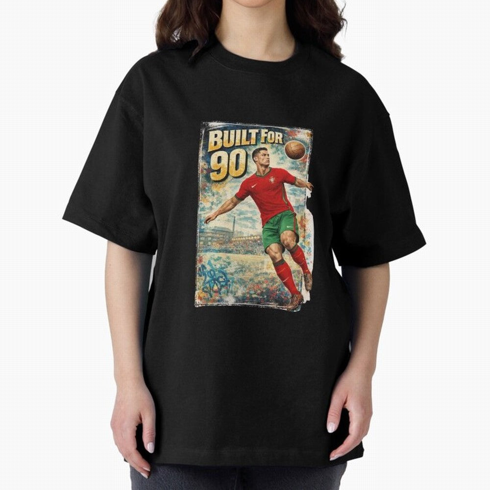 Built For 90 ¨C Vintage Football Streetwear Poster Oversized T-Shirt Celebrate Classic Football Spirit in the FIFA World Cup 2026 USA Canada Mexico Journey through Neymar, Haaland and Cristiano Ronaldo Highlights, England and Germany Pride,