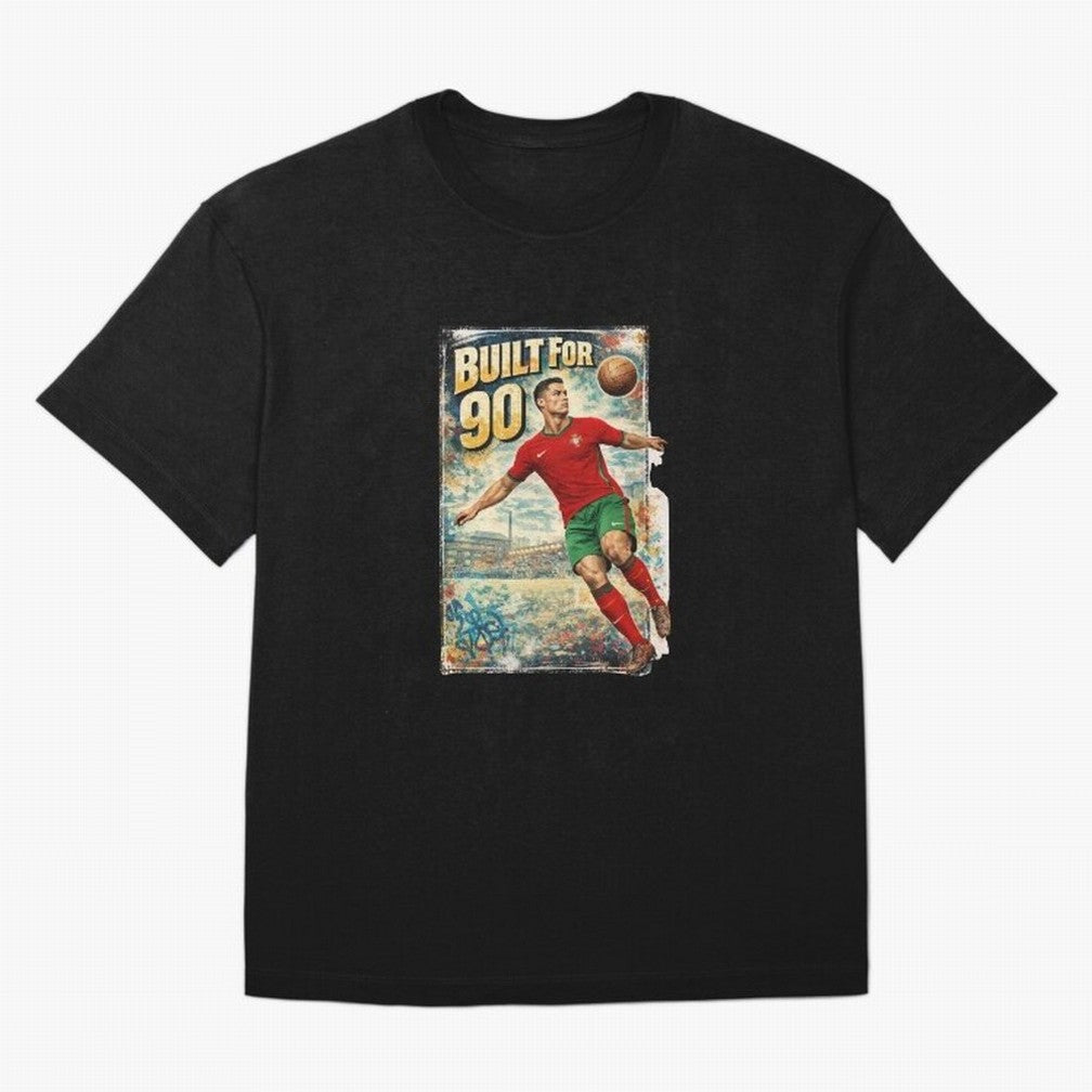 Built For 90 ¨C Vintage Football Streetwear Poster Oversized T-Shirt Celebrate Classic Football Spirit in the FIFA World Cup 2026 USA Canada Mexico Journey through Neymar, Haaland and Cristiano Ronaldo Highlights, England and Germany Pride,