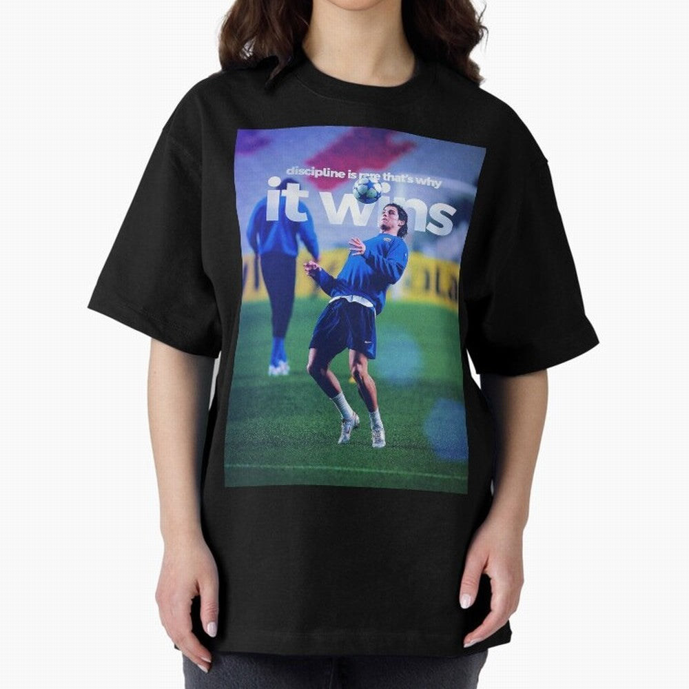 Cristiano Ronaldo - Discipline is rare that's why it wins Oversized T-Shirt Keep Football History Alive during Global Football Passion for FIFA World Cup 2026 USA Canada Mexico, Built around Messi and Cristiano Ronaldo, Brazil, Championship Spirit,